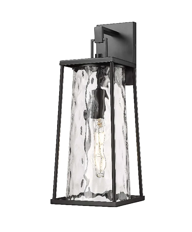 Industrial Lighting for Woodworking FactoriesDutton Outdoor Wall Sconce - Powder Coated Black - Clear Water Textured Glass - 8.5in. Extension - E26 Medium Base