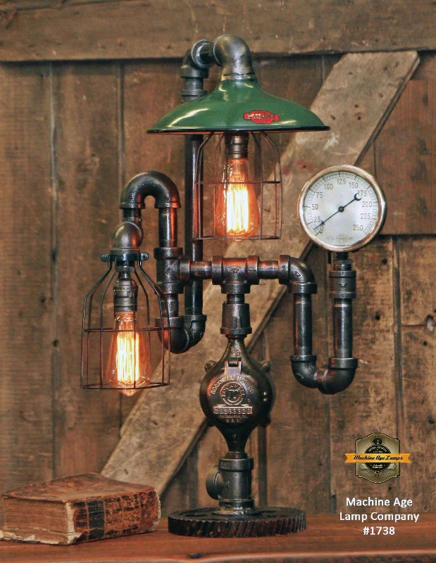 Industrial Area Lighting for Large Open SpacesSteampunk Industrial Lamp / Antique Steam Gauge / Antique Service Station Shade / Gear / Lamp #1738