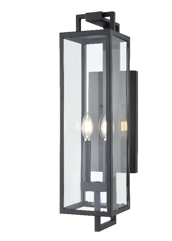 Industrial Lighting for Electronics ManufacturingLamont Outdoor Wall Sconce - Textured Black - Clear Glass - 8.3in. Extension - E26 Candelabra Base