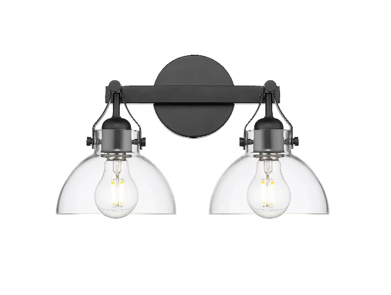 Industrial Area Lighting for Large Open Spaces2 Lamps Vanity Light - Matte Black - Clear Glass - 14.5in. Wide