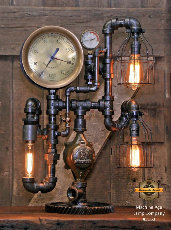 Industrial Lighting for Textile MillsSteampunk Industrial / Antique 8" Steam Gauge Lamp / Gear Base / Lamp #2163 sold