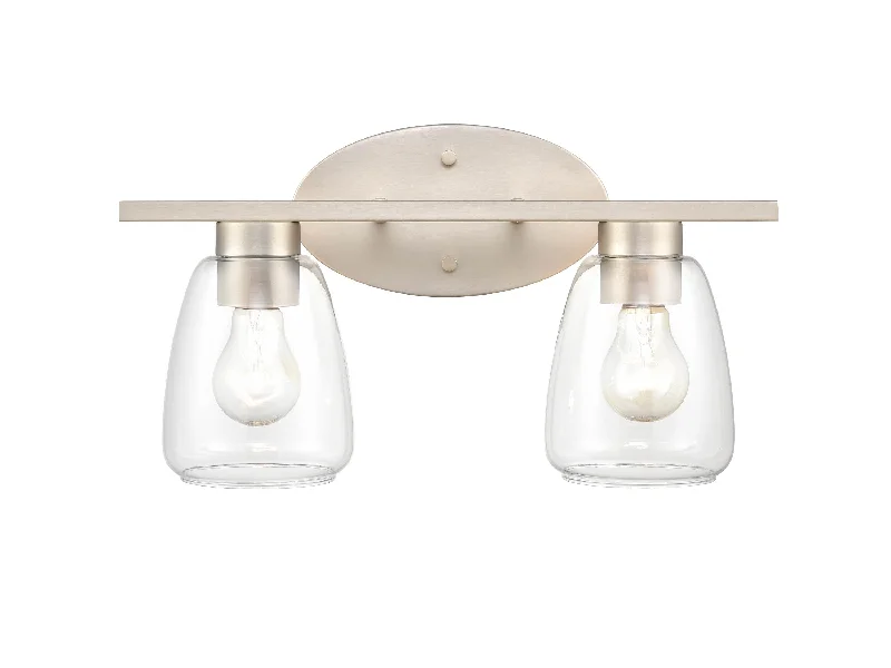 Industrial Exit Sign Lighting for Quick Evacuation2 Lamps Vanity Light - Satin Nickel - Clear Glass - 16in. Wide
