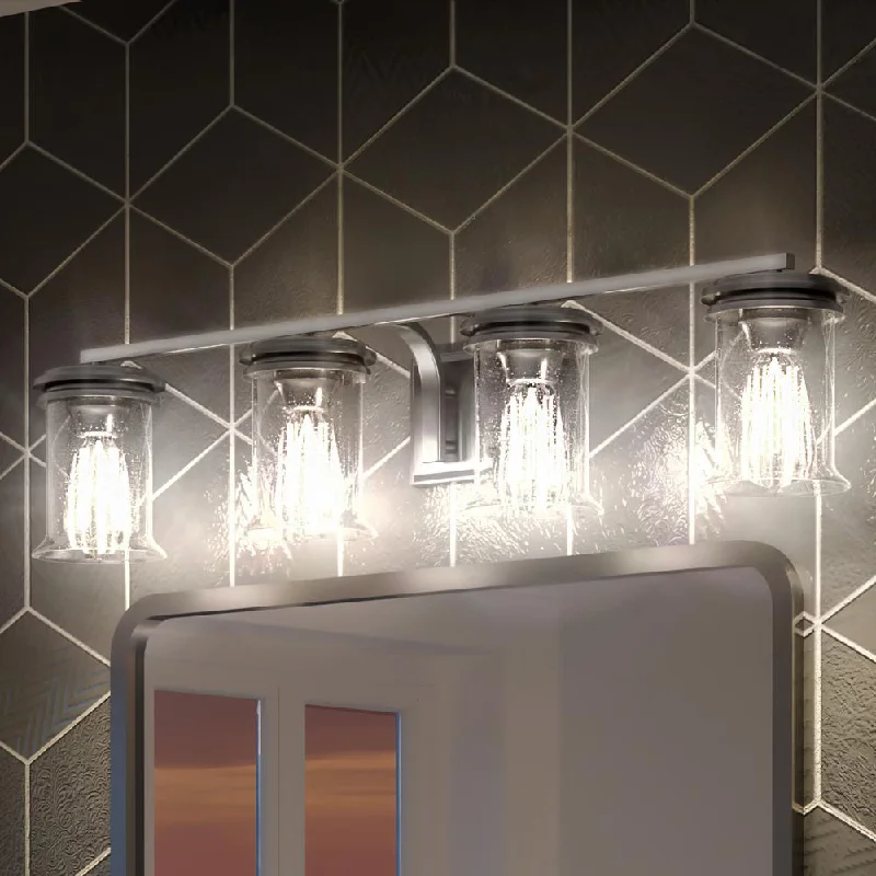 Industrial Lighting for Printing Press FacilitiesUHP3770 French Rustic Bath Vanity Light, 7.25"H x 33.25"W, Brushed Nickel Finish, Missoula Collection