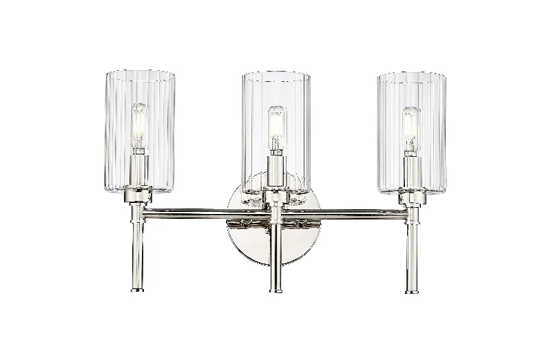 Industrial Task Lighting for Precision Workstations3 Lamps Chastine Vanity Light - Polished Nickel - Clear Beveled Glass - 19in. Wide