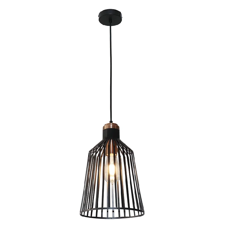 Slim Black Cage Pendant - Copper