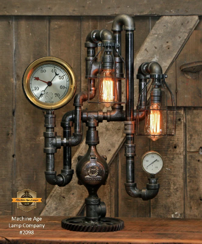 Industrial Pendant Lighting for Machine ShopsSteampunk Industrial / Machine Age Lamp / Steam Gauge / Gear / Lamp #2098
