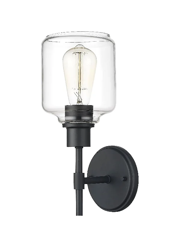 Durable Industrial Lighting for Harsh EnvironmentsAsheville Wall Sconce - Matte Black - Clear Glass - 6.5in. Extension - E26 Medium Base