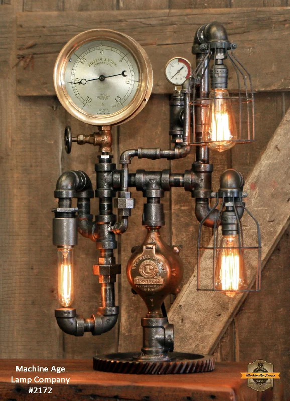 Industrial Exit Sign Lighting for Quick EvacuationSteampunk Industrial / Antique 7" Steam Gauge Lamp / Chicago / Gear Base / Lamp #2172 sold