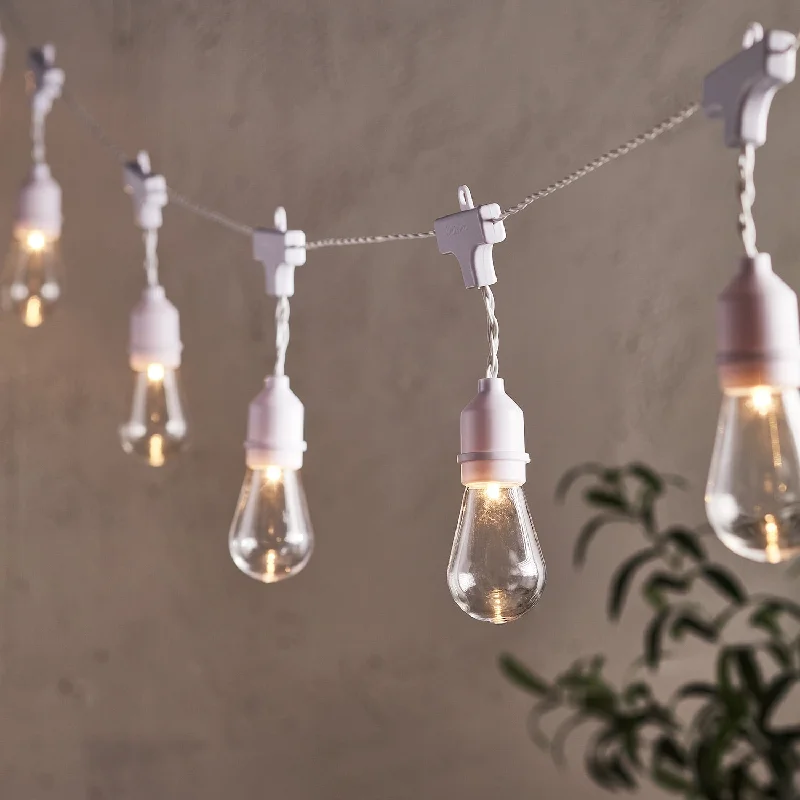 String Lights with Edison Bulbs for Rustic Ambiance15 Drop Bulb Battery Festoon Lights White Cable