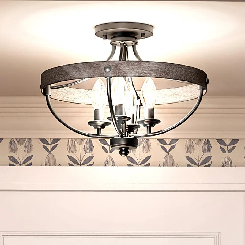 Industrial Lighting for Woodworking FactoriesUHP3441 French Rustic Ceiling Light, 12.625"H x 15.25"W, Charcoal Finish, Adelaide Collection