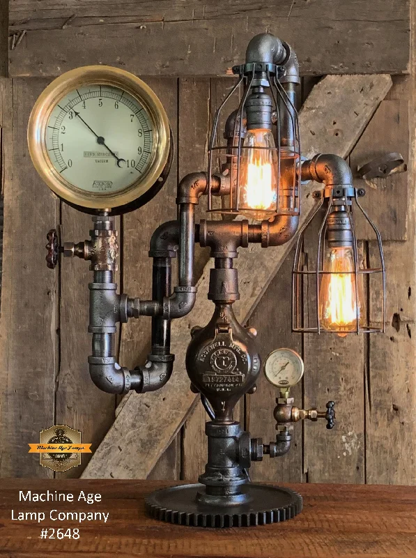 Industrial Lighting for Furniture FactoriesSteampunk Industrial / Machine Age Lamp / Antique Steam Gauge  / Lamp #2648