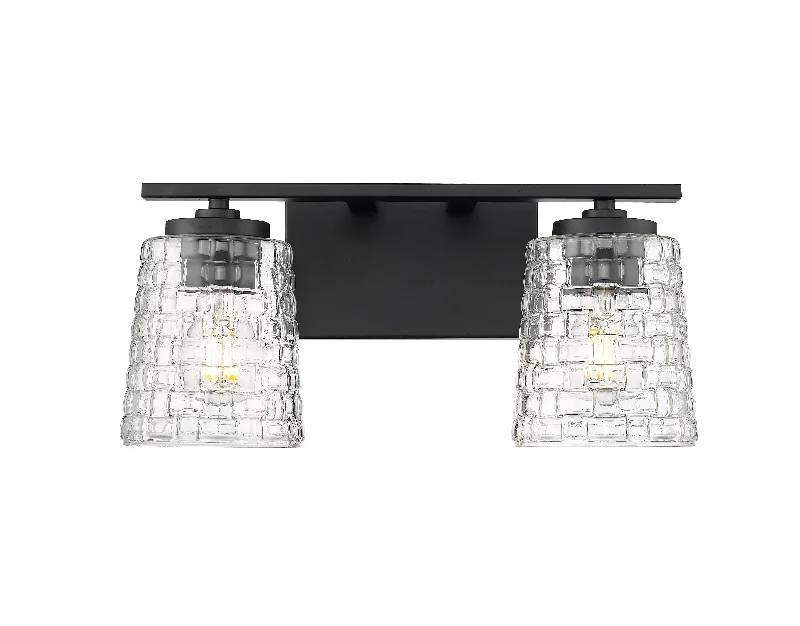 Industrial Lighting for Furniture Factories2 Lamps Saben Vanity Light - Matte Black - Clear Woven Lattice Glass - 15in. Wide