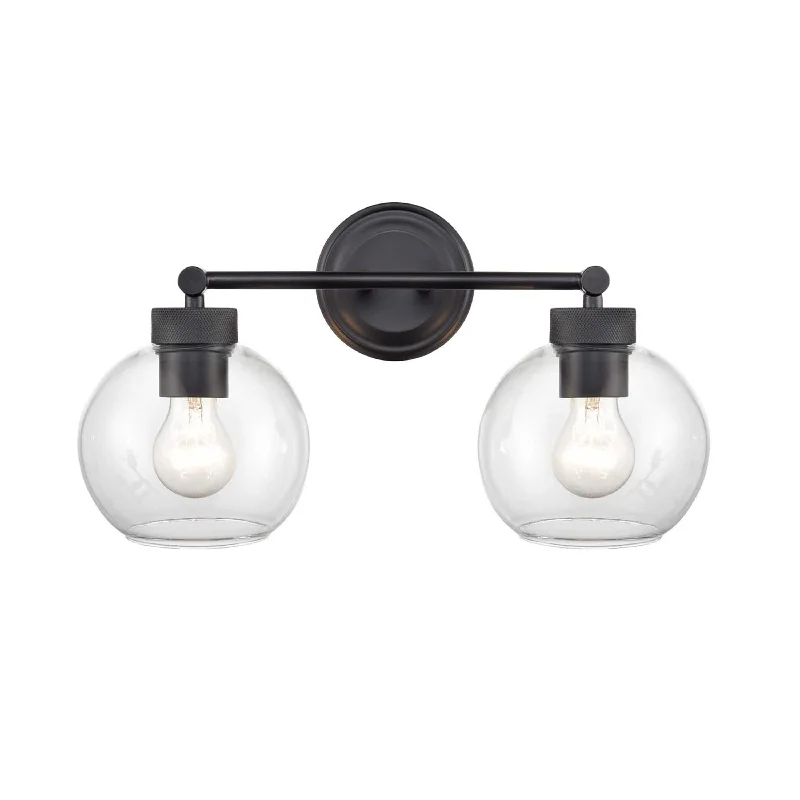 Industrial Ceiling - Mounted Lighting for Assembly Plants2 Lamps Jonatan Vanity Light - Matte Black - Clear Glass - 16in. Wide
