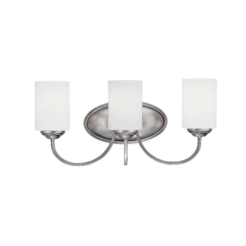 Industrial Lighting for Chemical Plants3 Lamps Lansing Vanity Light - Brushed Pewter - Etched White Glass - 20in. Wide