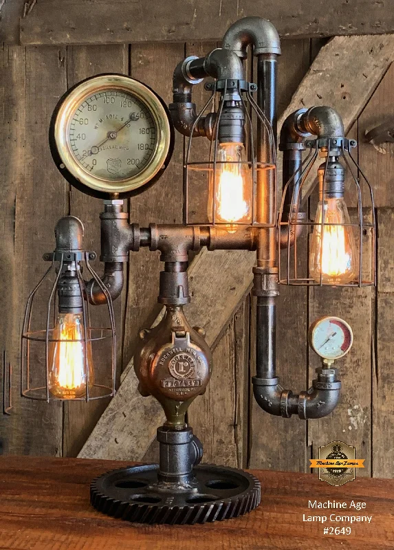 Industrial Lighting for Pharmaceutical ManufacturingSteampunk Industrial / Machine Age Lamp / Antique Steam Gauge  /  Lamp #2649 sold