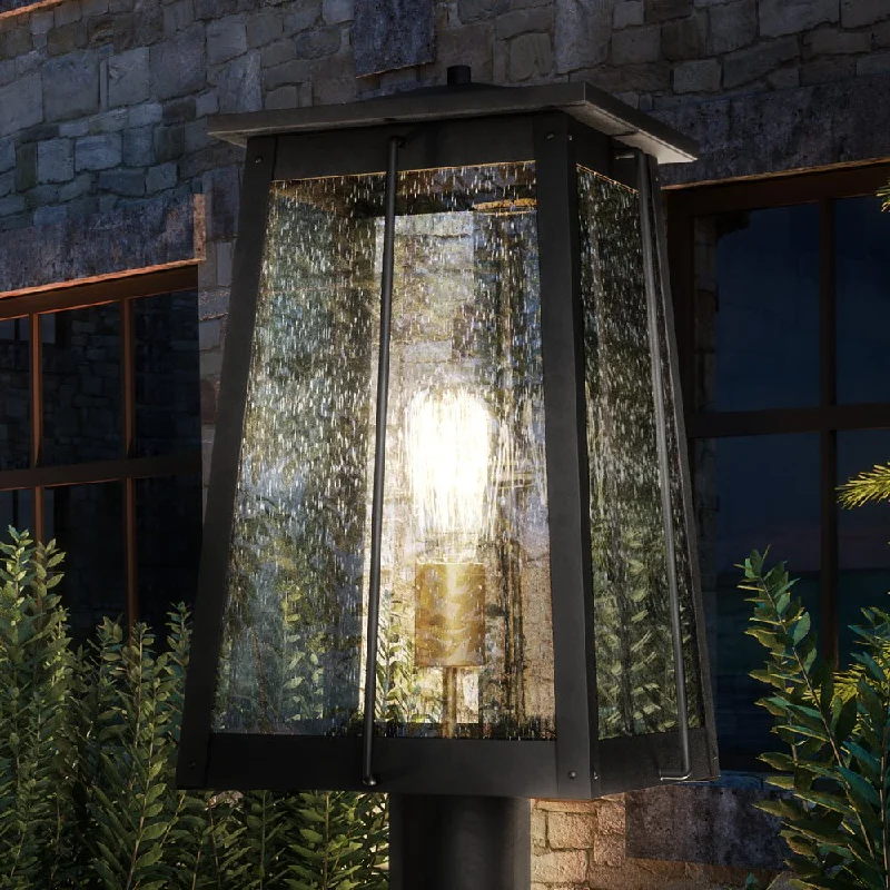 Low - Bay Industrial Lighting Fixtures for Small FactoriesUEX1024 Craftsman Outdoor Post Light 17''H x 9''W, Matte Black & Native Brass Finish, Athens Collection