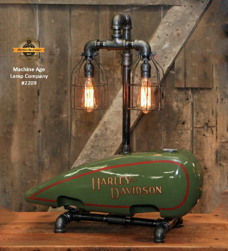 Durable Industrial Lighting for Harsh EnvironmentsSteampunk Industrial / C1925 Vintage HD Motorcycle Gas Fuel Tank / Machine Age Lamp #2209 sold