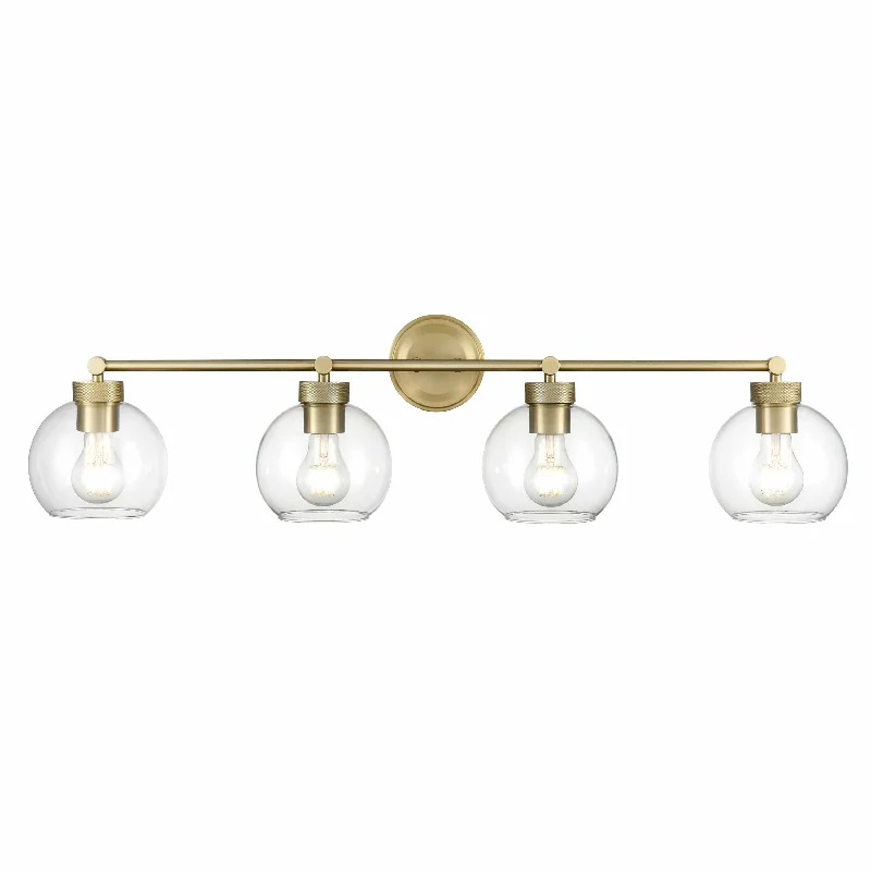Adjustable Industrial Lighting for Flexible Illumination4 Lamps Jonatan Vanity Light - Vintage Brass - Clear Glass - 35in. Wide