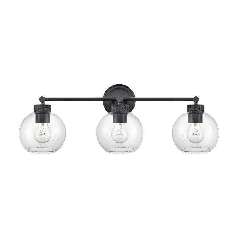 Shock - Resistant Industrial Lighting for Vibrating Machinery Areas3 Lamps Jonatan Vanity Light - Matte Black - Clear Glass - 25in. Wide