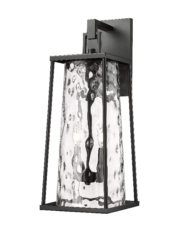 Shock - Resistant Industrial Lighting for Vibrating Machinery AreasDutton Outdoor Wall Sconce - Powder Coated Black - Clear Water Textured Glass - 9.75in. Extension - E26 Candelabra Base