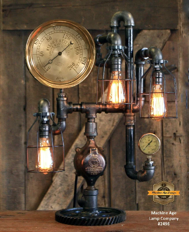 Low - Bay Industrial Lighting Fixtures for Small FactoriesSteampunk Industrial / 8" Steam Gauge / Gear / Made to order / Gear Base / Lamp #2496