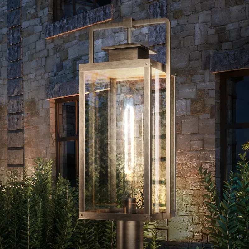 Industrial Lighting for Textile MillsUEX1039 Luxe Industrial Outdoor Post Light 23''H x 9''W, Antique Brass Finish, Knoxville Collection