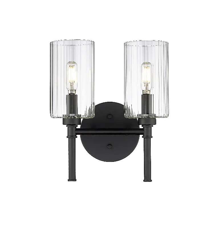 Industrial Lighting for Metal Fabrication Shops2 Lamps Chastine Vanity Light - Matte Black - Clear Beveled Glass - 10.5in. Wide