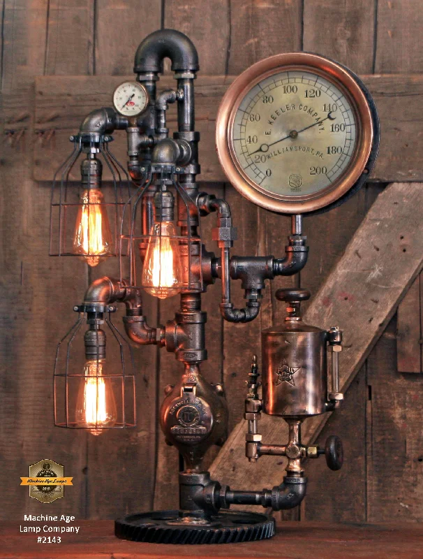 Adjustable Industrial Lighting for Flexible IlluminationSteampunk Industrial / Antique Steam Gauge Lamp / Gear / Oiler / Williamsport PA / #2143