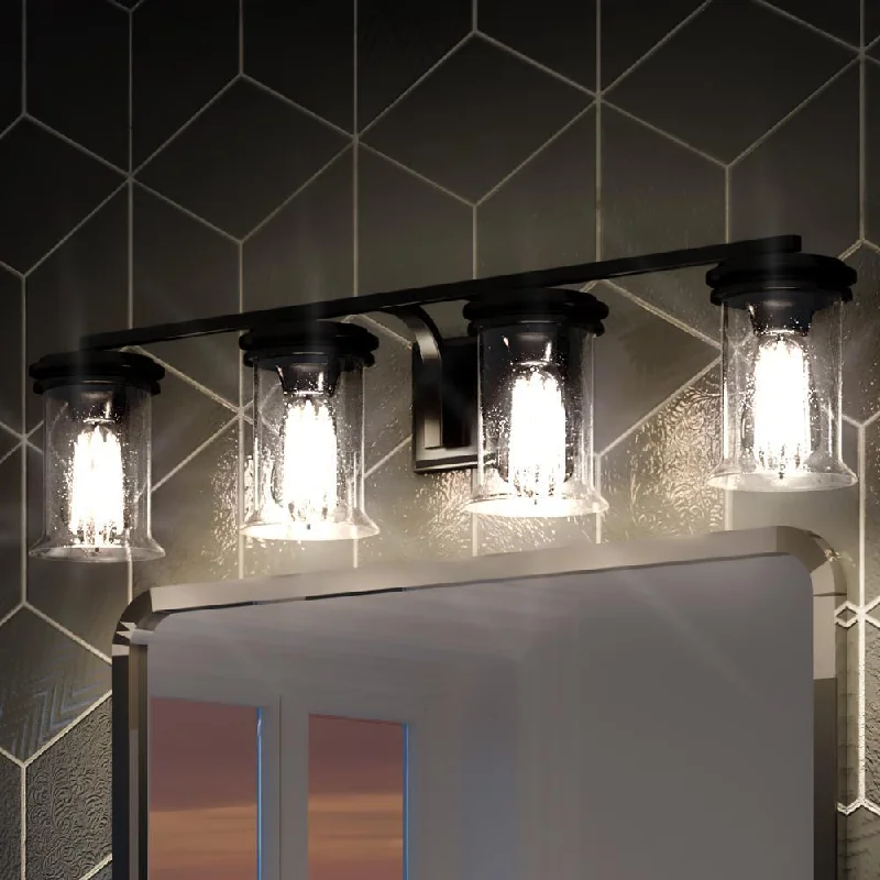 Industrial Area Lighting for Large Open SpacesUHP3771 French Rustic Bath Vanity Light, 7.25"H x 33.25"W, Midnight Black Finish, Missoula Collection