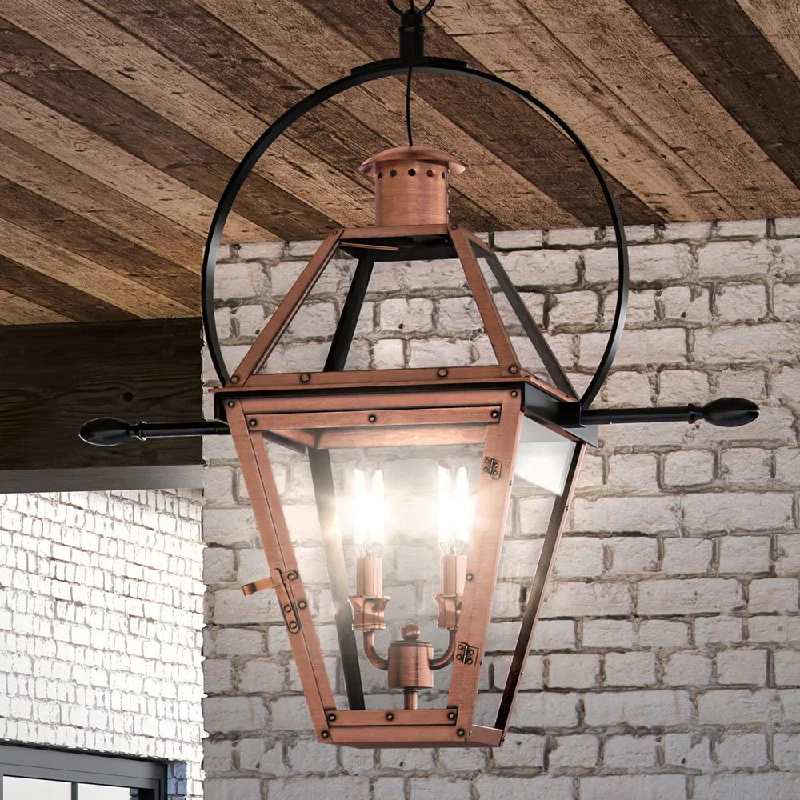 Dimmable Industrial Lighting for Ambiance ControlUQL1383 Historic Outdoor Pendant Light, 23.5"H x 21.25"W, Rustic Copper Finish, Paris Collection