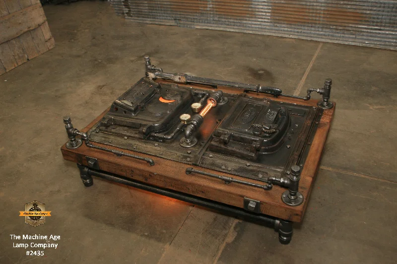 Industrial Lighting for Food Processing FactoriesSteampunk Industrail / Boiler door / Barnwood / Lighting / Coffee Table / #2435