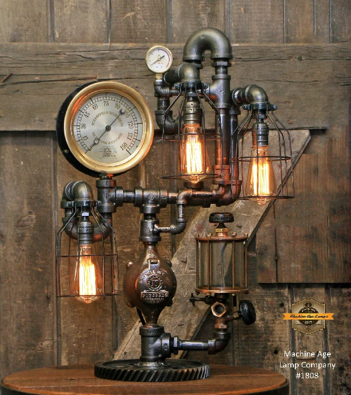 Explosion - Proof Industrial Lighting for Hazardous LocationsSteampunk Industrial / Vintage Brass Oiler and Steam Gauge / Chicago / Lamp #1808