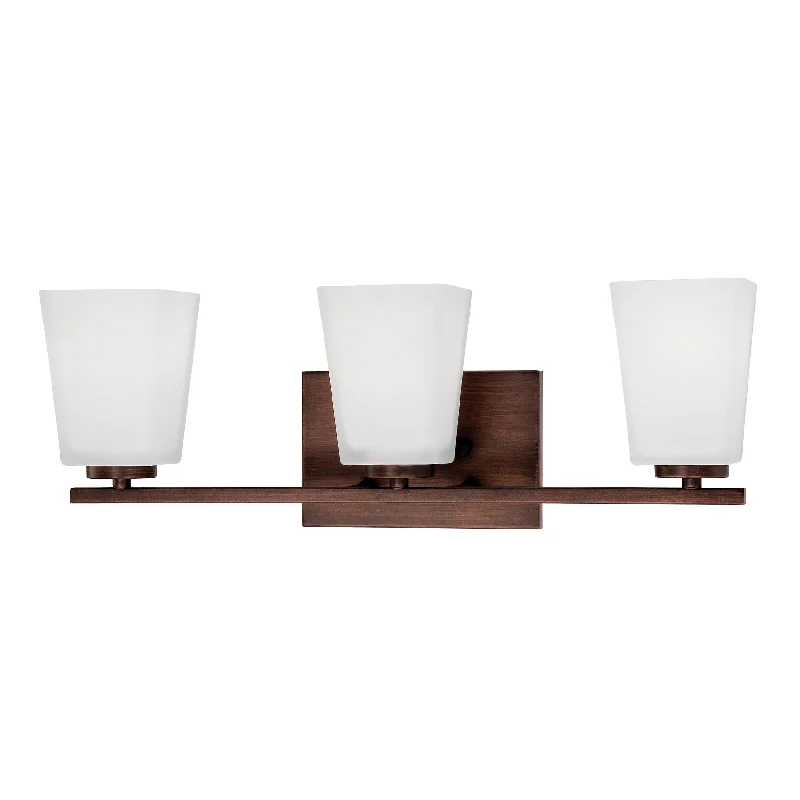 Industrial Lighting for Printing Press Facilities3 Lamps Vanity Light - Rubbed Bronze - Etched White Glass - 21in. Wide