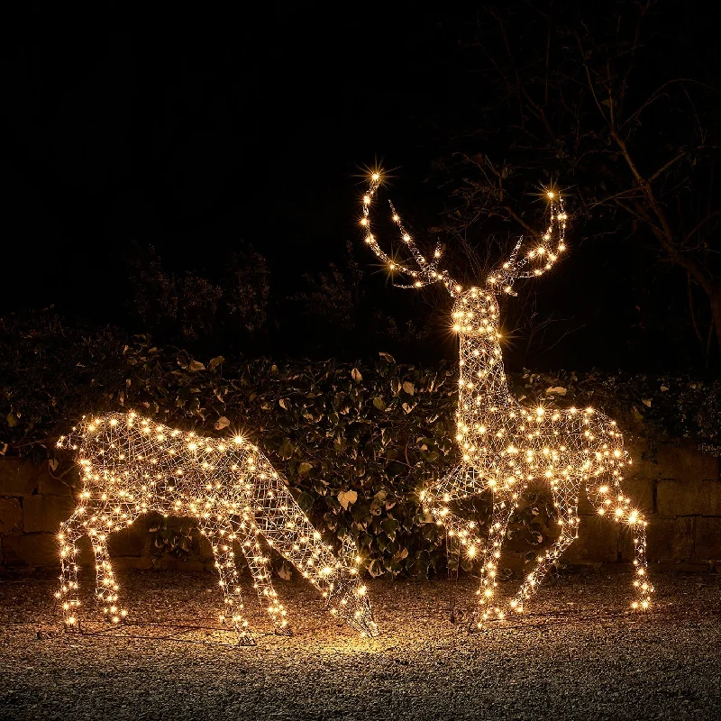 String Lights for DIY Home Decor Projects2m Large Studley Rattan Stag & Doe Dual Colour LED Light Up Reindeer Duo