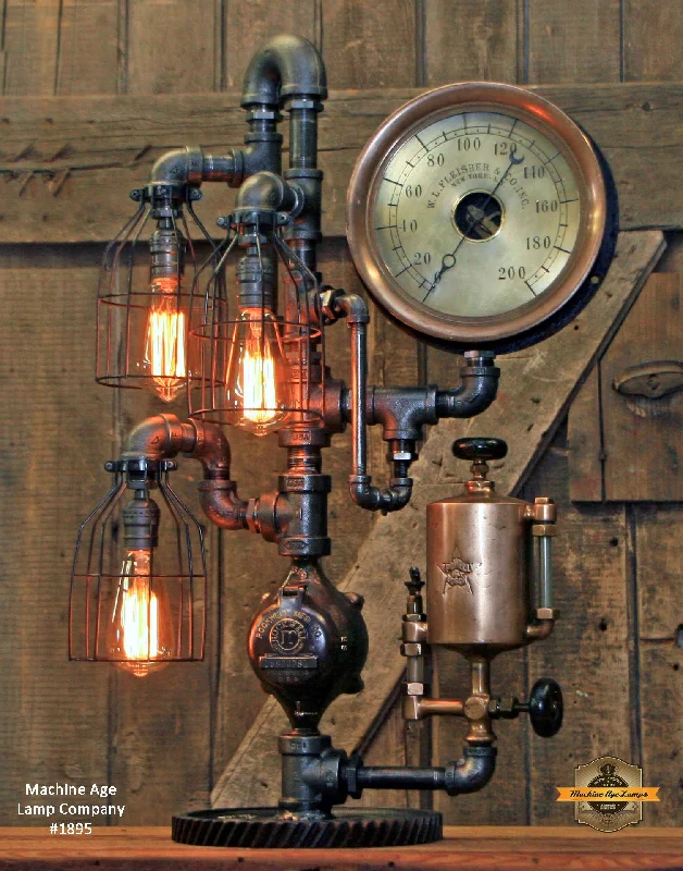 Industrial Task Lighting for Precision WorkstationsSteampunk Industrial / Antique Steam Gauge and Oiler / Gear / Lamp #1895