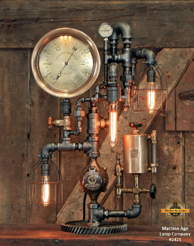 High - Bay LED Industrial Lighting for WarehousesSteampunk Industrial / Antique 10" Steam Gauge / Philadelphia / Gear / Lamp #2425