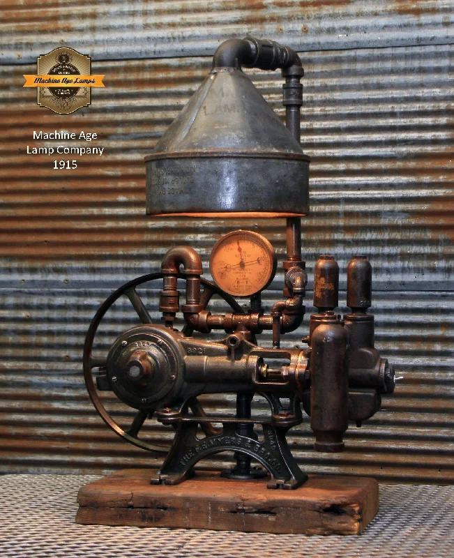 High - Bay LED Industrial Lighting for WarehousesSteampunk Industrial / Antique Water Pump / Barn wood / Steam Gauge / Lamp Light #1915