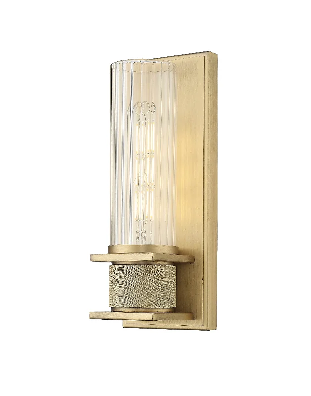 Dust - Resistant Industrial Lighting for Dirty WorkspacesSingle Wall Sconce - Vintage Brass - Clear Striped Glass - 4in. Extension - E26 Medium Base
