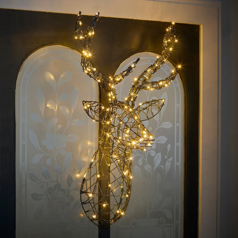 String Lights for Restaurant Outdoor Seating80cm Harlow Rattan Stag's Head Dual Colour LED Wall Light
