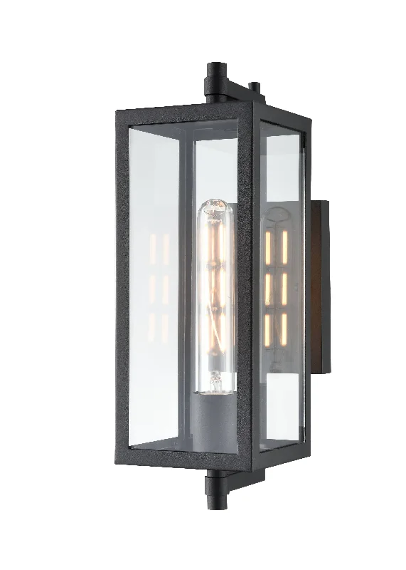 Low - Bay Industrial Lighting Fixtures for Small FactoriesMessi Outdoor Wall Sconce - Textured Black - Clear Glass - 14in. Height - E26 Medium Base