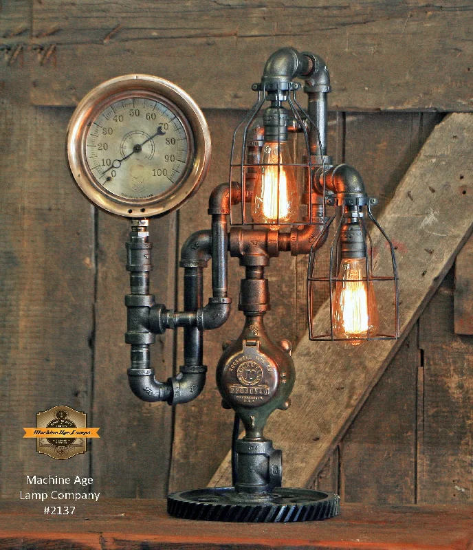 Industrial Lighting for Chemical PlantsSteampunk Industrial / Steam Gauge Lamp / Gear / Ashcroft / Lamp #2137 sold
