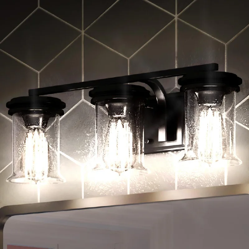 Dust - Resistant Industrial Lighting for Dirty WorkspacesUHP3761 French Rustic Bath Vanity Light, 7.25"H x 23.75"W, Midnight Black Finish, Missoula Collection