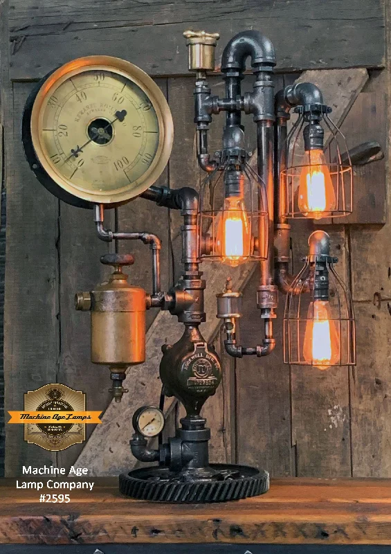 Industrial Lighting for Woodworking FactoriesSteampunk Industrial / Steam Gauge Lamp / Kewanee Boiler  / Oiler / Lamp #2595