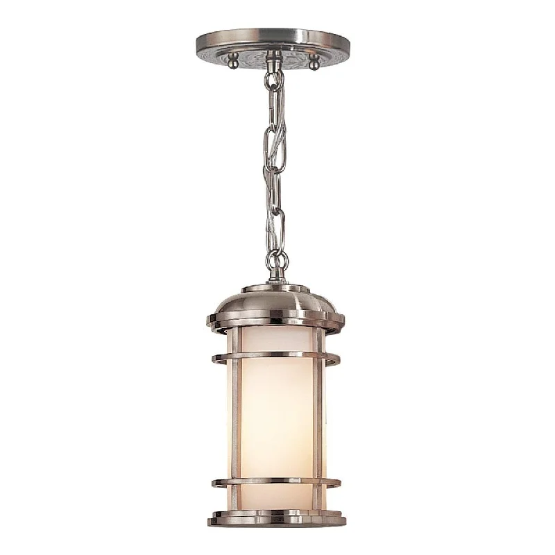 Lighthouse 1 Light Small Chain Lantern - Brushed Steel/Textured Black IP44 E27