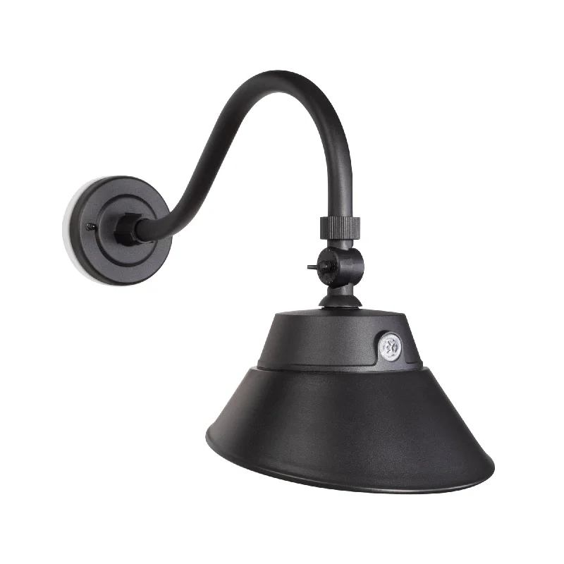 Waterproof Industrial Lighting for Wet Areas30W/20W/15W Black LED Gooseneck Sign Light Fixture - 10in Shade - 3K/4K/5K CCT - 120V - Photocell