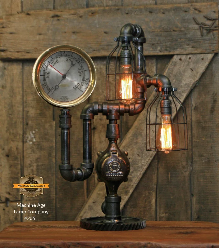 Corrosion - Resistant Industrial Lighting for Coastal FactoriesSteampunk Industrial / Antique Steam Gauge Lamp / Gear / Lamp #2051 sold
