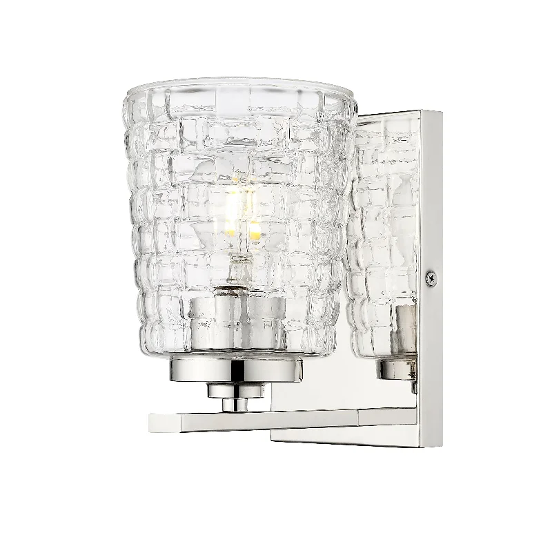 Industrial Lighting for Textile MillsSaben Wall Sconce - Polished Nickel - Clear Woven Lattice Glass - 6.5in. Extension - E26 Medium Base