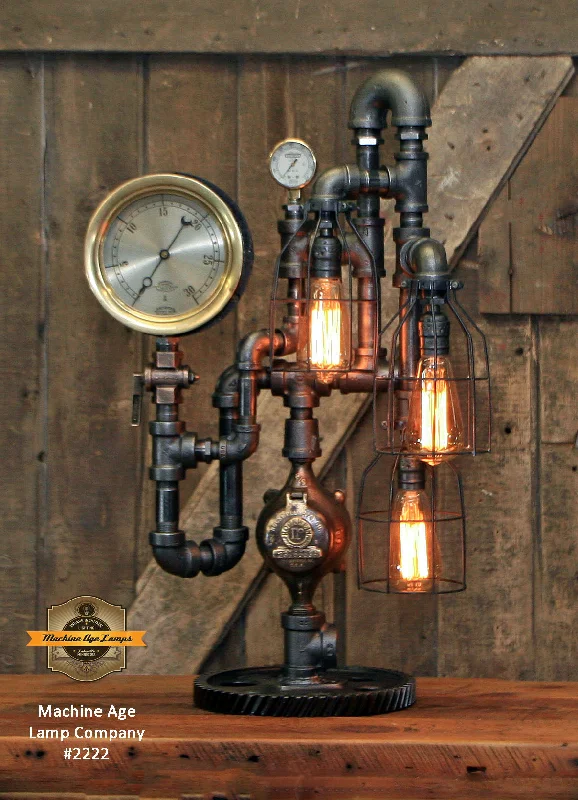 Industrial Pendant Lighting for Machine ShopsSteampunk Industrial Machine Age Lamp / Steam Gauge / Gear / Lamp #2222