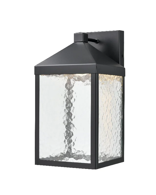 Industrial Exit Sign Lighting for Quick EvacuationAaron Outdoor Wall Lamp - Powder Coated Black - Clear Textured Glass - 11W Integrated LED Module - 900 Lm - 9in. Extension - 3000K Warm White