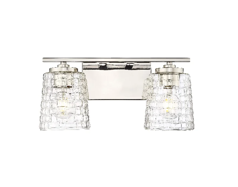 Adjustable Industrial Lighting for Flexible Illumination2 Lamps Saben Vanity Light - Polished Nickel - Clear Woven Lattice Glass - 15in. Wide